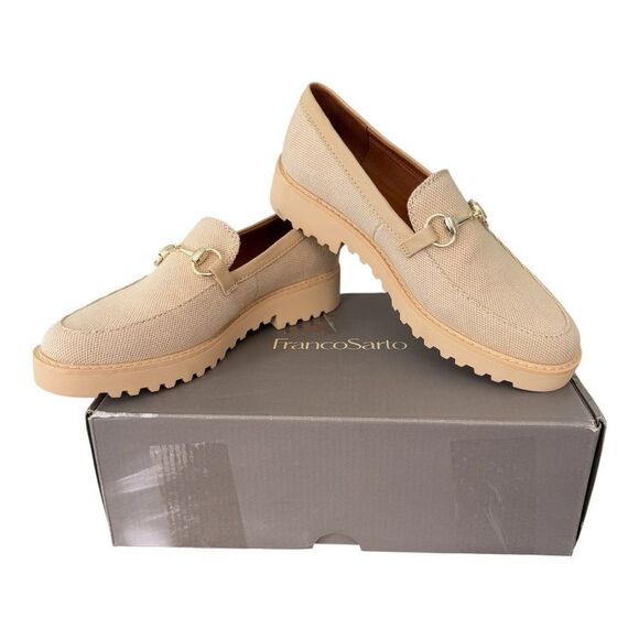 Franco Sarto Cason Natural Tan Canvas Loafers Women’s Size 6.5 Medium - Picture 1 of 12